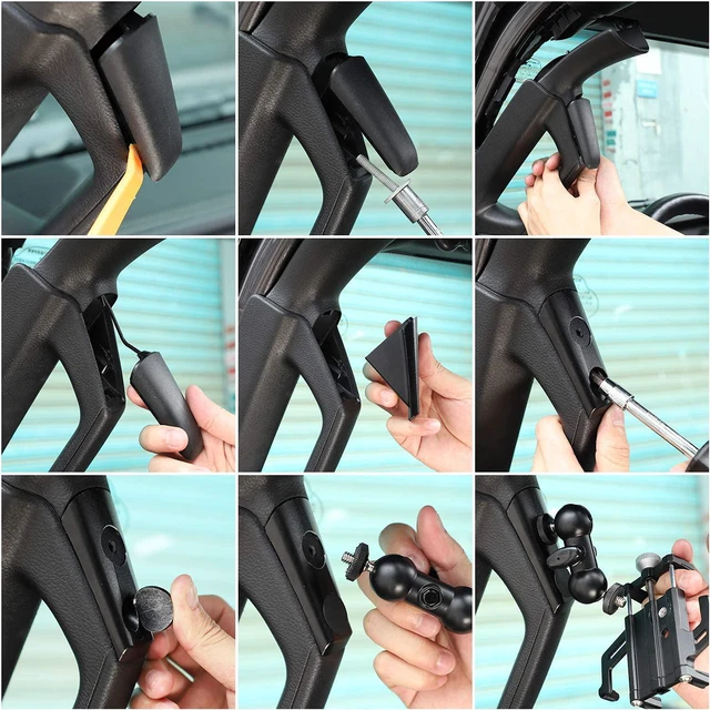 Alt view image 4 of 7 - for JL A Pillar Grab Handle Cell Phone Holder Adjustable Anti-Shake Stabilizer Phone Mount for 2018-2021 Jeep Wrangler JL JLU & Gladiator JT