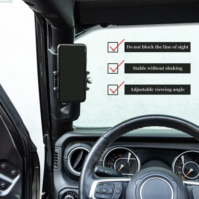 Alt view image 6 of 7 - for JL A Pillar Grab Handle Cell Phone Holder Adjustable Anti-Shake Stabilizer Phone Mount for 2018-2021 Jeep Wrangler JL JLU & Gladiator JT