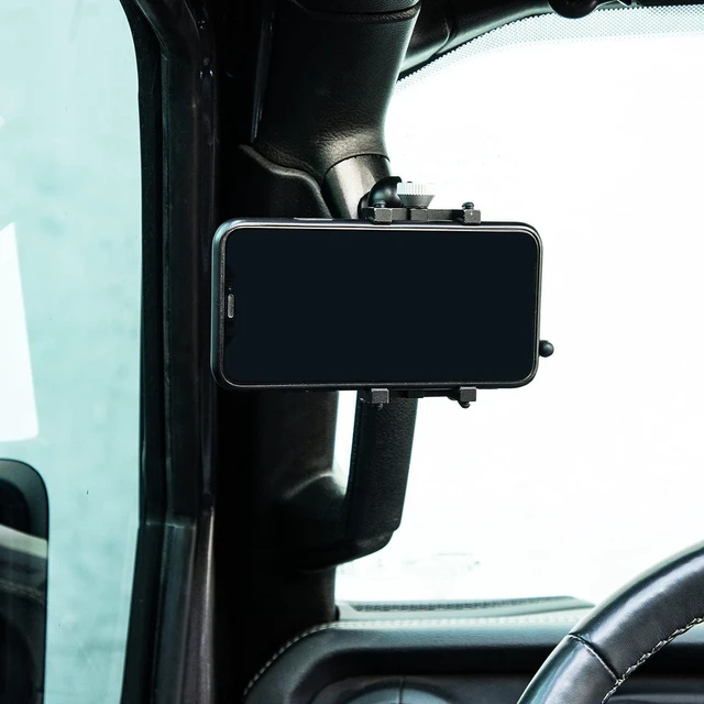 Alt view image 7 of 7 - for JL A Pillar Grab Handle Cell Phone Holder Adjustable Anti-Shake Stabilizer Phone Mount for 2018-2021 Jeep Wrangler JL JLU & Gladiator JT