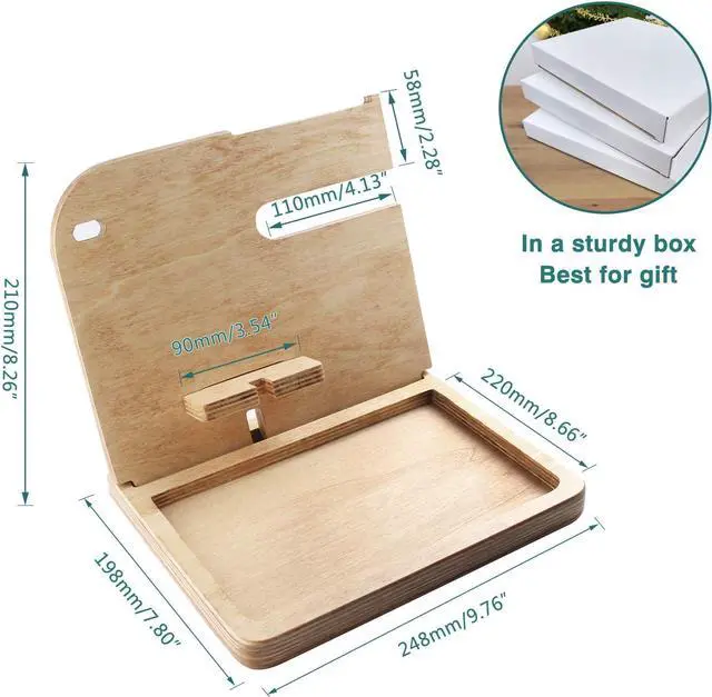 Alt view image 4 of 7 - Bumlon Wood Phone Docking Station and Organizer for Men,Birthday Gift for Dad, for Men, Key Holder, Wallet Watch Stand with Charging Cable,Phone Ring Holder