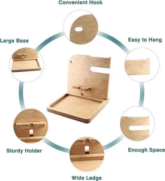 Alt view image 3 of 7 - Bumlon Wood Phone Docking Station and Organizer for Men,Birthday Gift for Dad, for Men, Key Holder, Wallet Watch Stand with Charging Cable,Phone Ring Holder