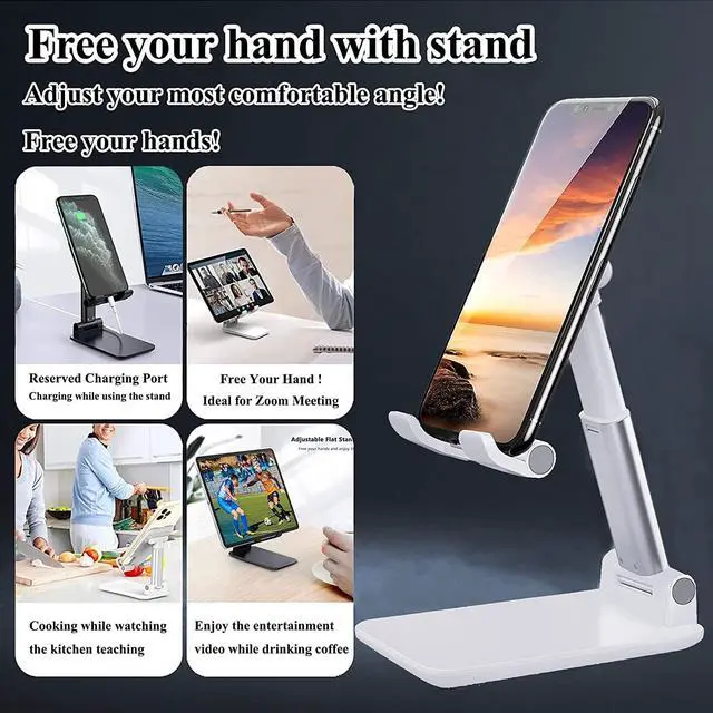 Alt view image 5 of 7 - Meetuo 2 Pcs Cell Phone Stand, Adjustable Angle Height Phone Stand for Desk, Fully Foldable/Portable Phone Holder, Compatible for iPhone 14/13/12/Smartphones, Welcome to consult