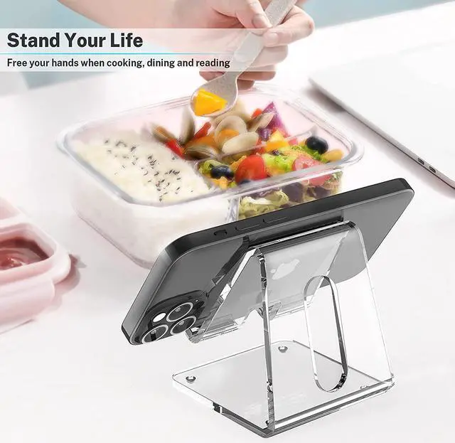 Alt view image 2 of 6 - Crpich Acrylic Cell Phone Stand, Portable Phone Holder, Clear Phone Stand for Desk, Compatible with Phone14 13 12 Pro Max Mini 11 Xr Plus SE, Switch, Android Smartphone, Pad, Tablet, Desk Accessories