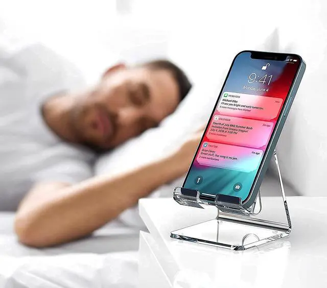 Alt view image 6 of 6 - Crpich Acrylic Cell Phone Stand, Portable Phone Holder, Clear Phone Stand for Desk, Compatible with Phone14 13 12 Pro Max Mini 11 Xr Plus SE, Switch, Android Smartphone, Pad, Tablet, Desk Accessories