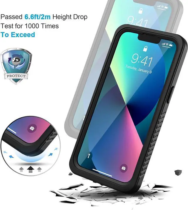 Alt view image 4 of 7 - for iPhone 13 Case IP68 Waterproof Dustproof Shockproof Cases with Built-in Screen Protector Full Body Sealed Protective Front and Back Cover for iPhone 13 6.1 inch (Black)