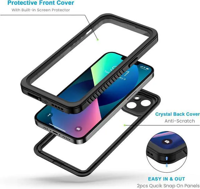Alt view image 3 of 7 - for iPhone 13 Case IP68 Waterproof Dustproof Shockproof Cases with Built-in Screen Protector Full Body Sealed Protective Front and Back Cover for iPhone 13 6.1 inch (Black)