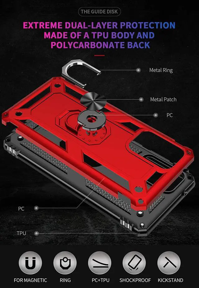 Alt view image 6 of 7 - Military Grade Drop Impact for Samsung Galaxy A52 5G Case 360 Metal Rotating Ring Kickstand Holder Armor Heavy Duty Shockproof Case for Galaxy A52 5G/4G Phone Case (Red)