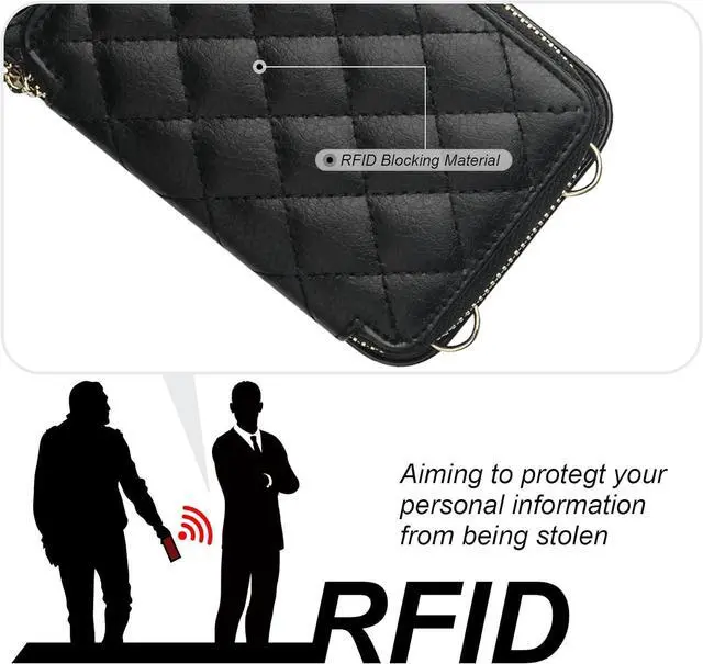 Alt view image 3 of 7 - Bocasal Crossbody Wallet Case for iPhone 12 Pro Max, RFID Blocking PU Leather Zipper Handbag Purse Flip Cover, Kickstand Folio Case with Card Slots Holder Wrist Strap Lanyard 5G 6.7 Inch (Black)