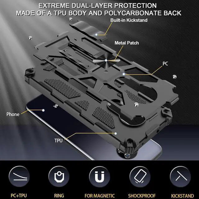 Alt view image 3 of 6 - Ailiber for Cricket Ovation Case, AT&T Radiant Max Phone Case with Screen Protector, for Magnetic Car Mount, Kickstand Holder, Rugged Shockproof Military Grade Cover for Cricket Ovation U705AA-Black