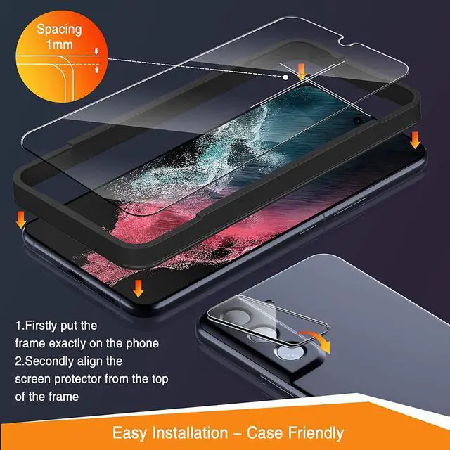 Alt view image 5 of 6 - [3+2 Pack] Screen Protector for Samsung Galaxy S22 Plus/S22+Plus 5G, Tempered Glass Galaxy S22 Plus Screen Protector + 2 Pack Camera Lens Protector -[Fingerprint Unlock][Easy Installation Frame]