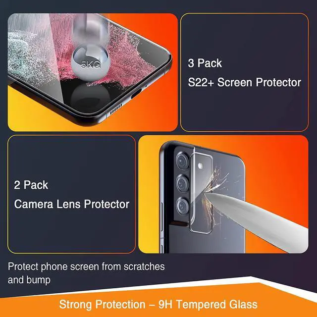 Alt view image 4 of 6 - [3+2 Pack] Screen Protector for Samsung Galaxy S22 Plus/S22+Plus 5G, Tempered Glass Galaxy S22 Plus Screen Protector + 2 Pack Camera Lens Protector -[Fingerprint Unlock][Easy Installation Frame]