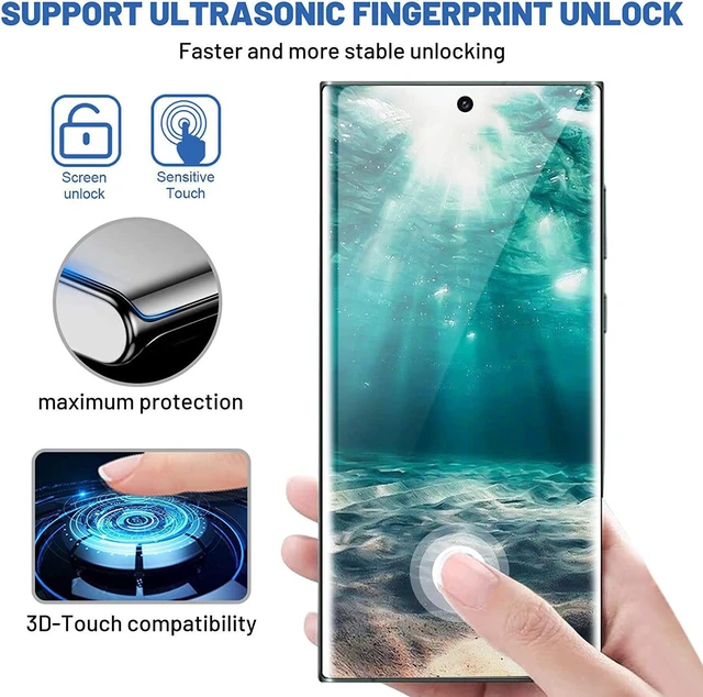 Alt view image 3 of 7 - [2+2 Pack Galaxy S22 Ultra Screen Protector 9H Tempered Glass Ultrasonic Fingerprint Support 3D Curved HD Clear Scratch Resistant for Galaxy S22 Ultra 5G Glass Screen Protector