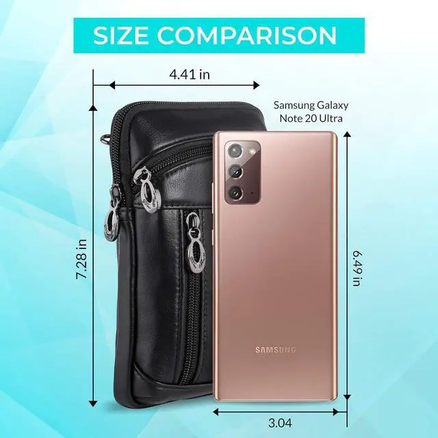 Alt view image 3 of 6 - Hengwin Small Leather Crossbody Shoulder Bag Men Belt Clip Phone Holster Case Belt Loop Pouch Waist Bag Pack Fit for iPhone 15 14 13 Pro Max 8 7 6 Plus Galaxy Note 9 8 S24/S23 Ultra S9/S8 Plus (Black)