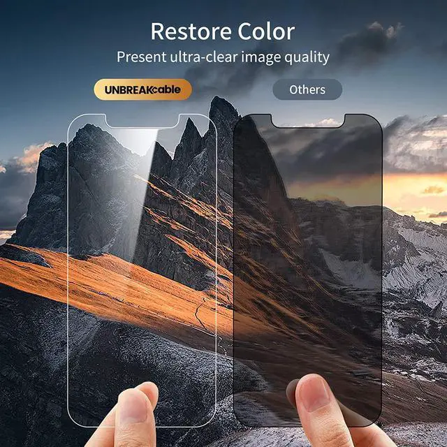 Alt view image 7 of 7 - UNBREAKcable Privacy Screen Protector for iPhone 12/ iPhone 12 Pro, Shatterproof Tempered Glass [True 28°Anti Spy] [9H Hardness] [Easy Installation Frame] Black Protector for iPhone 6.1" - 2 Pack