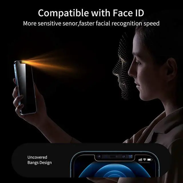 Alt view image 6 of 7 - UNBREAKcable Privacy Screen Protector for iPhone 12/ iPhone 12 Pro, Shatterproof Tempered Glass [True 28°Anti Spy] [9H Hardness] [Easy Installation Frame] Black Protector for iPhone 6.1" - 2 Pack