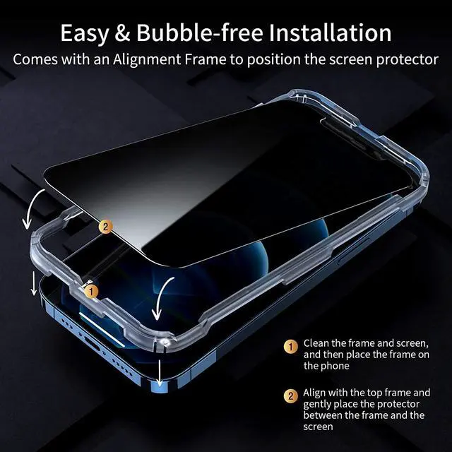 Alt view image 4 of 7 - UNBREAKcable Privacy Screen Protector for iPhone 12/ iPhone 12 Pro, Shatterproof Tempered Glass [True 28°Anti Spy] [9H Hardness] [Easy Installation Frame] Black Protector for iPhone 6.1" - 2 Pack