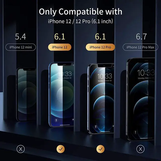 Alt view image 2 of 7 - UNBREAKcable Privacy Screen Protector for iPhone 12/ iPhone 12 Pro, Shatterproof Tempered Glass [True 28°Anti Spy] [9H Hardness] [Easy Installation Frame] Black Protector for iPhone 6.1" - 2 Pack