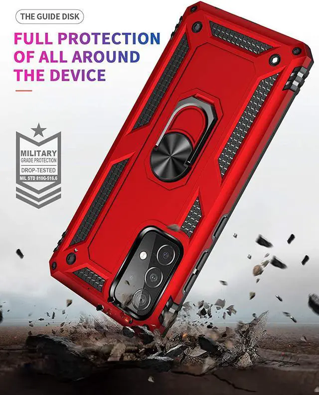 Alt view image 4 of 7 - Military Grade Drop Impact for Samsung Galaxy A52 5G Case 360 Metal Rotating Ring Kickstand Holder Armor Heavy Duty Shockproof Case for Galaxy A52 5G/4G Phone Case (Red)