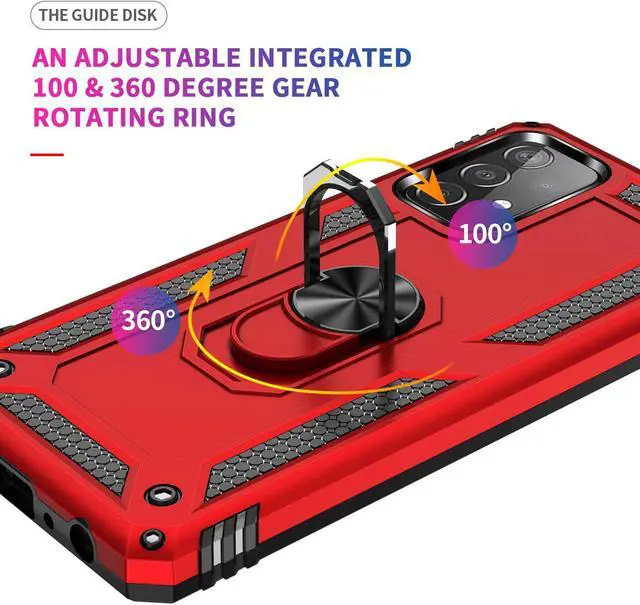 Alt view image 5 of 7 - Military Grade Drop Impact for Samsung Galaxy A52 5G Case 360 Metal Rotating Ring Kickstand Holder Armor Heavy Duty Shockproof Case for Galaxy A52 5G/4G Phone Case (Red)