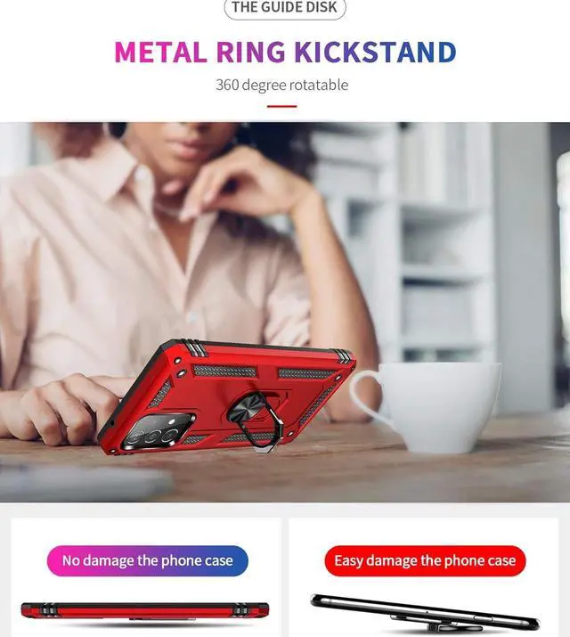 Alt view image 7 of 7 - Military Grade Drop Impact for Samsung Galaxy A52 5G Case 360 Metal Rotating Ring Kickstand Holder Armor Heavy Duty Shockproof Case for Galaxy A52 5G/4G Phone Case (Red)
