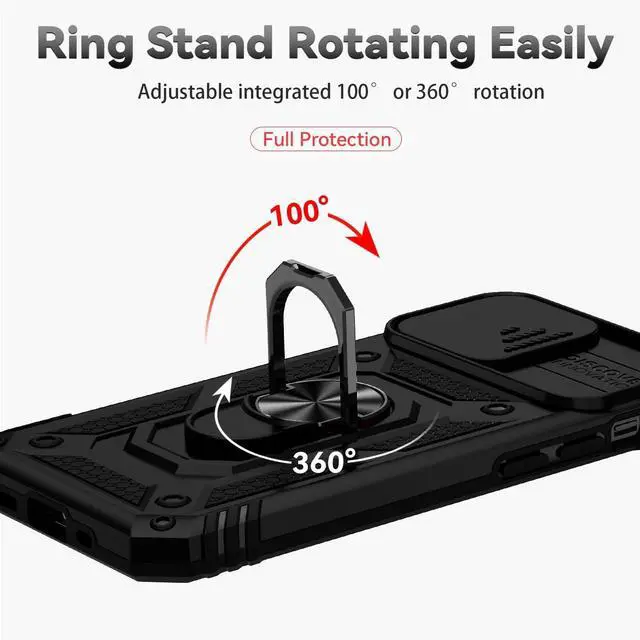 Alt view image 6 of 7 - for iPhone 13 Pro Max Case,with Camera Lens Cover HD Screen Protector,[Military Grade] Ring Car Mount Kickstand Hybrid Hard PC Soft TPU Shockproof Protective Case for iPhone 13 Pro Max, Black