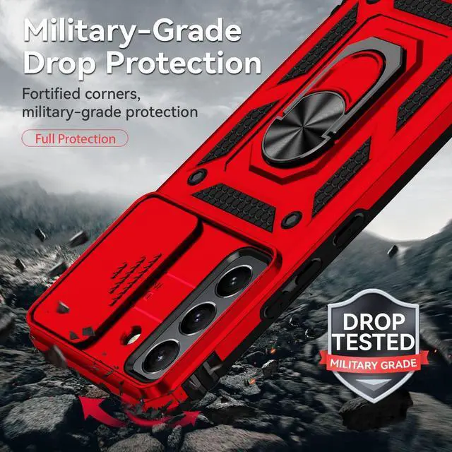 Alt view image 5 of 7 - for Samsung Galaxy S22 Case with Camera Lens Cover HD Screen Protector, Dual Layer Military-Grade Drop Tested Magnetic Ring Holder Kickstand Protective Phone Case for Samsung Galaxy S22 5G (Red)