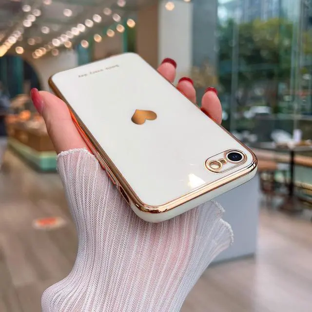 Alt view image 2 of 7 - Teageo for iPhone SE 2022, SE 2020, iPhone 7 Case, iPhone 8 Case Phone Case for Women Girl Cute Love-Heart Luxury Bling Plating Soft Back Cover Camera Protection Bumper Silicone Shockproof Case, White