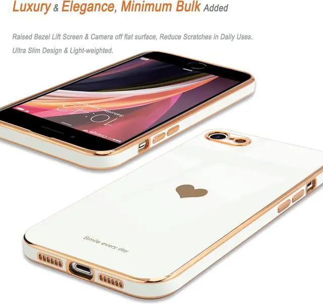 Alt view image 4 of 7 - Teageo for iPhone SE 2022, SE 2020, iPhone 7 Case, iPhone 8 Case Phone Case for Women Girl Cute Love-Heart Luxury Bling Plating Soft Back Cover Camera Protection Bumper Silicone Shockproof Case, White