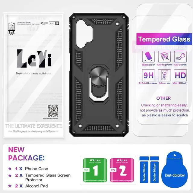 Alt view image 6 of 7 - LeYi for Samsung Galaxy A32 5G Phone Case, Samsung A32 Case with [2 Pack] Tempered Glass Screen Protector, [Military-Grade] Ring Kickstand Protective Case for Galaxy A32 5G (Not Fit 4G), Black