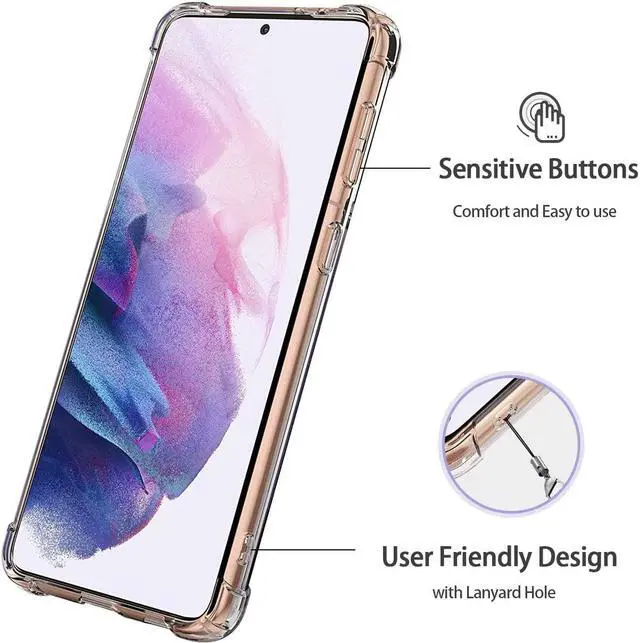 Alt view image 6 of 7 - KIOMY Clear Case for Samsung Galaxy S21+ Plus 5G Airbag Corners Shockproof Bumper Protective Phone Cover, Hybrid Design Hard PC Back with Flexible TPU Frame, Cute Lace Floral Flower Design