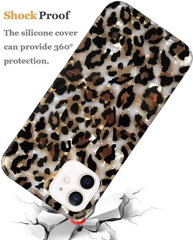 Alt view image 6 of 7 - J.west Case Compatible with iPhone 12/12 Pro 6.1-inch, Luxury Sparkle Translucent Clear Leopard Cheetah Print Pearly Design Soft Silicone Slim TPU Protective Phone Case Cover for Girls Women (Bling)