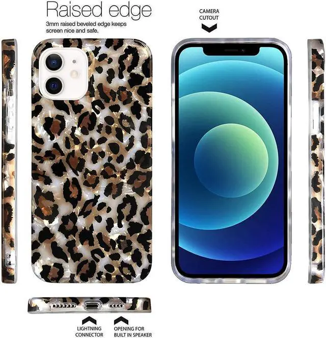 Alt view image 3 of 7 - J.west Case Compatible with iPhone 12/12 Pro 6.1-inch, Luxury Sparkle Translucent Clear Leopard Cheetah Print Pearly Design Soft Silicone Slim TPU Protective Phone Case Cover for Girls Women (Bling)