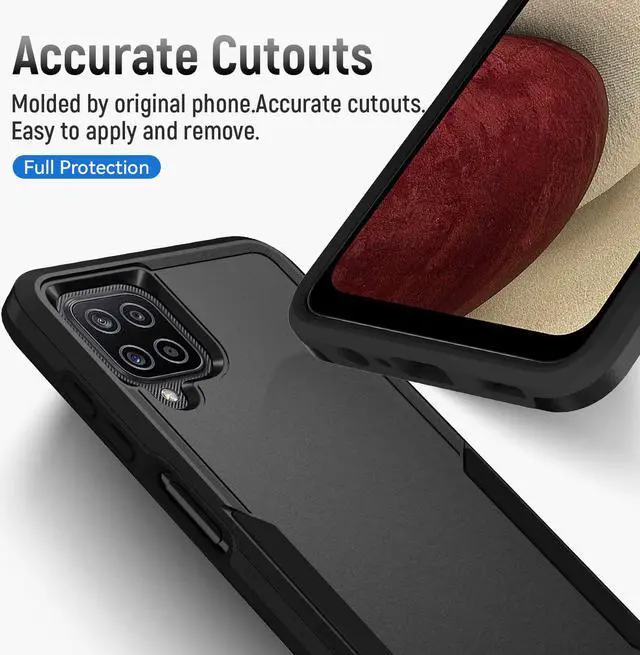 Alt view image 2 of 6 - for Galaxy A12 Case, with Screen Protector, Heavy-Duty Tough Rugged Slim Shockproof Protective Case for Samsung A12, Black