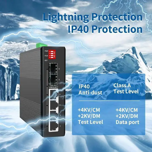 Alt view image 5 of 7 - 4-Port Hardened Industrial Gigabit 2+ Managed DIN-Rail Switch, 4x10/100/1000 Base-TX +2x1000Base-FX SFP 6X, Network Ethernet Gigabit Not with PoE+ Switch