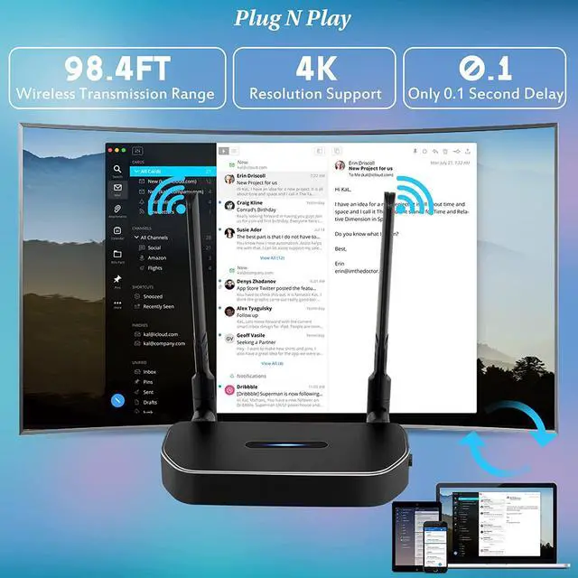 Alt view image 7 of 7 - Wireless Hdmi Transmitter and Receiver 4k Kit.One Receiver and Two Transmitter Packages,Switch at Will,Matching Distance 50M VGA Dual Screen Casting Video Audio from PC/Laptop/TikTok to Monitor