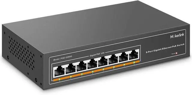 Alt view image 3 of 7 - MokerLink Gigabit POE Switch, 5 Port and 8 Port PoE Switch, IEEE802.3af/at, Unmanaged Plug and Play, Sturdy Metal Fanless