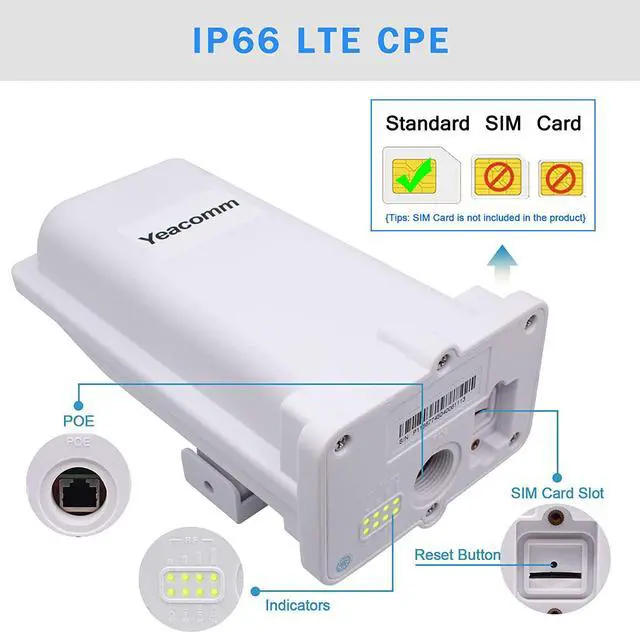 Alt view image 4 of 6 - Outdoor 4G LTE Router with SIM Card Slot, CAT4 150Mbps CPE IP66 Waterproof Router with POE Adapter,Without WiFi,Not for Verizon