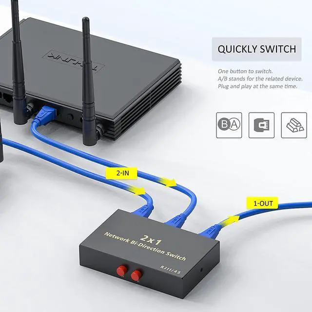 Alt view image 4 of 7 - RJ45 Network Switch Selector 2x1 Ethernet RJ45 Network Switch Splitter Selector Box 100M/1000M