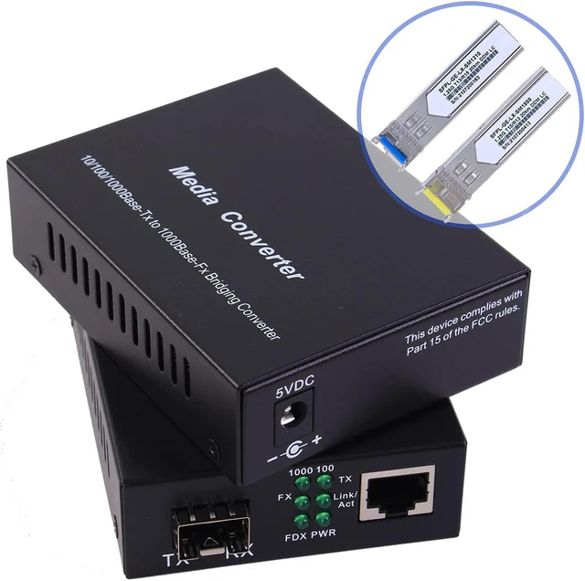 Main image of A Pair of 1.25G Gigabit Ethernet Fiber Media Converters with SFP LC Single Core Transceiver Module, Single-Mode LC, SMF RJ45 to SFP Slot up to 30KM, 10/100/1000Base-Tx to 1000Base-SX (2 Pack)