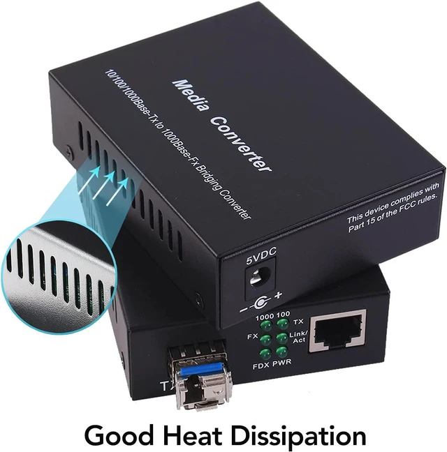 Alt view image 7 of 7 - A Pair of 1.25G Gigabit Ethernet Fiber Media Converters with SFP LC Single Core Transceiver Module, Single-Mode LC, SMF RJ45 to SFP Slot up to 30KM, 10/100/1000Base-Tx to 1000Base-SX (2 Pack)