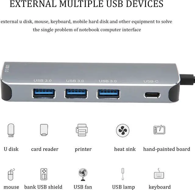 Alt view image 5 of 7 - 95116S USB-C hub, 5 in 1 USB-C to 4 USB3.0 Ports/Type-C Fast Charging, USB C Hub Multiport Adapter, for Tablets Mobile Phones Notebooks