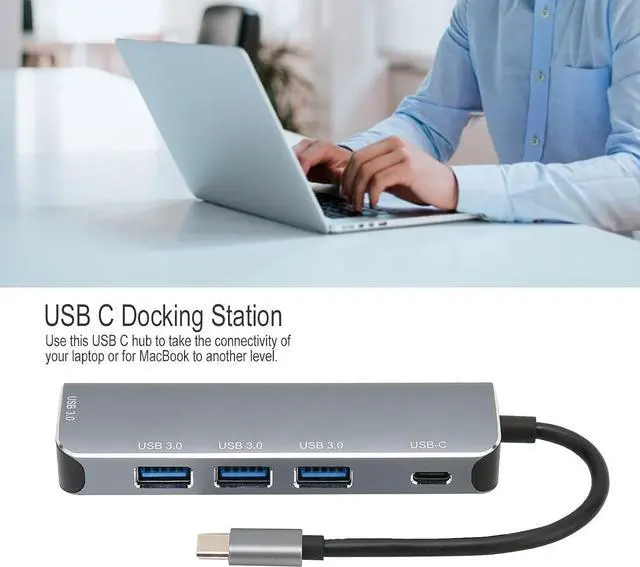 Alt view image 7 of 7 - 95116S USB-C hub, 5 in 1 USB-C to 4 USB3.0 Ports/Type-C Fast Charging, USB C Hub Multiport Adapter, for Tablets Mobile Phones Notebooks