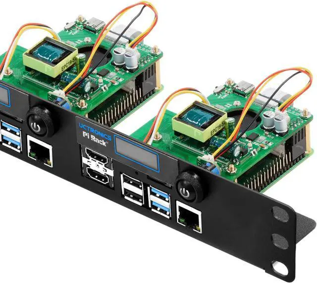 Alt view image 2 of 6 - UCTRONICS Ultimate Rack with PoE Functionality for Raspberry Pi 4, 19" 1U Rackmount with PoE HAT, All IO on One Side, OLED Display, Power Switch, and Cooling Fan