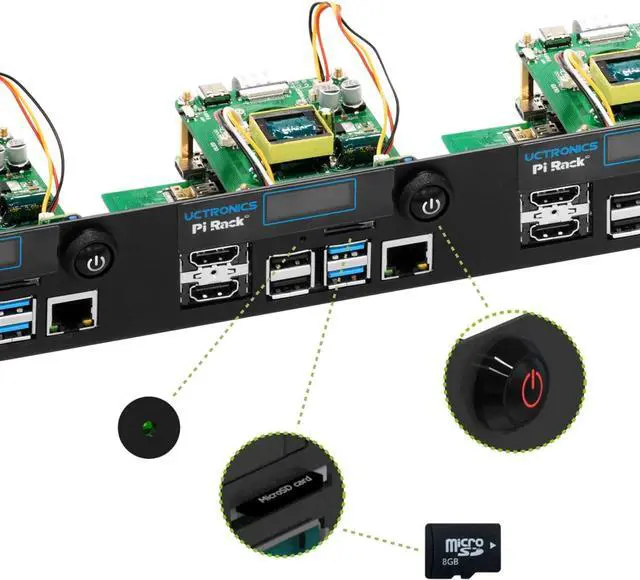 Alt view image 5 of 6 - UCTRONICS Ultimate Rack with PoE Functionality for Raspberry Pi 4, 19" 1U Rackmount with PoE HAT, All IO on One Side, OLED Display, Power Switch, and Cooling Fan