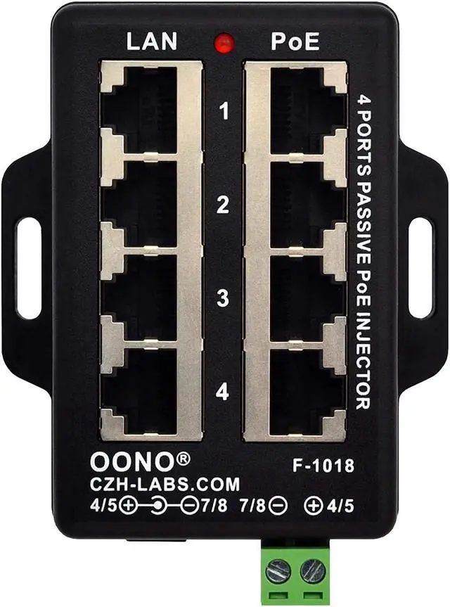 Main image of 4 Ports Passive RJ45 PoE Power Injection Module, Power Over Ethernet Injector