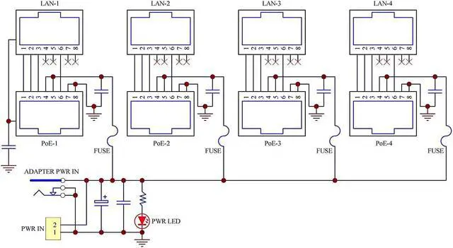 Alt view image 4 of 5 - 4 Ports Passive RJ45 PoE Power Injection Module, Power Over Ethernet Injector