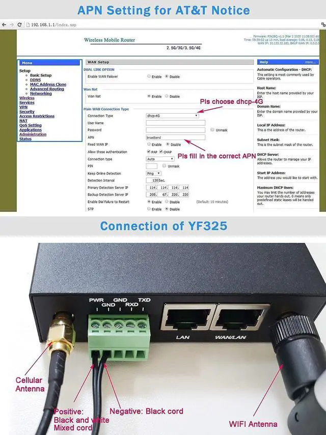 Alt view image 6 of 6 - 4G VPN Router, Industrial Dual Sim 4G LTE WiFi Router 3G/4G Yeacomm YF325 Wireless Modem Router Unlocked with Sim Card Slot, B1/3/5/7/8/20/28/38/40/41 (Fit for Europe/Asia/Africa/Oceania), NOT for USA