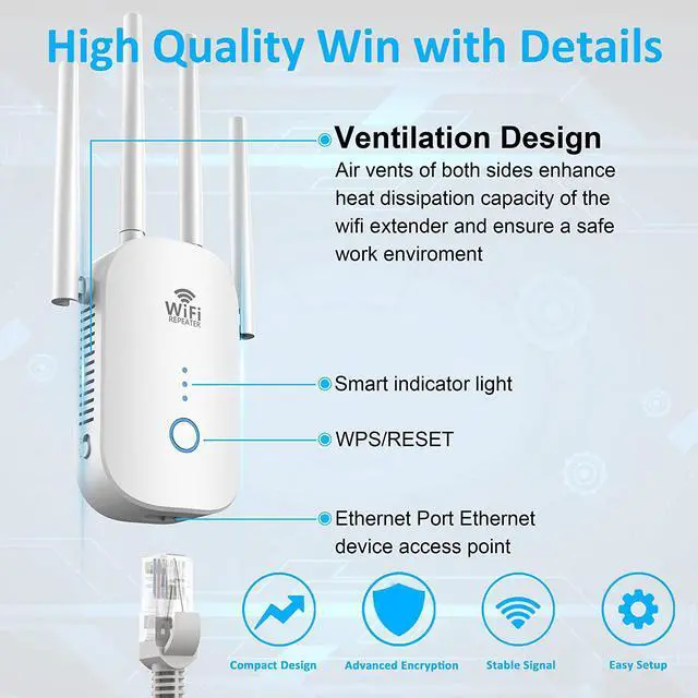 Alt view image 5 of 7 - 2023 Booster Repeater, Up to 8000sq.ft and 45+ Devices, 2.4&5GHz Dual Band Wireless Internet Repeater and Signal Amplifier for Home & Outdoor, Supports Ethernet Port