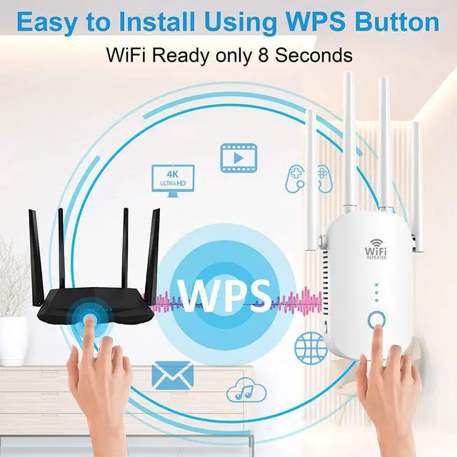 Alt view image 6 of 7 - 2023 Booster Repeater, Up to 8000sq.ft and 45+ Devices, 2.4&5GHz Dual Band Wireless Internet Repeater and Signal Amplifier for Home & Outdoor, Supports Ethernet Port