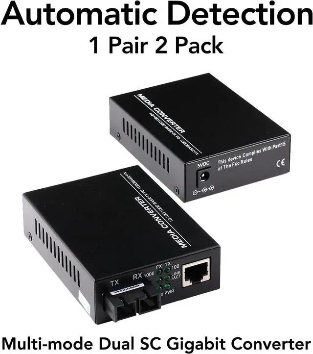 Alt view image 2 of 7 - A Pair 2 Pack Multi-Mode Dual SC Fiber Gigabit Fast Ethernet Media Converter, Mini 1x 10/100/1000Base-T RJ45 to 1000Base-SC Slot Converter Transceiver, up to 2KM 850-1310-nm, AC 100V~240V